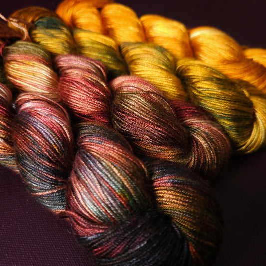 Lucky Dip, Magic Autumn, Hand Dyed Vegan Yarn, Fade Set, Tencel DK weight, Hand Painted Thread, knitting, crochet, weaving yarn