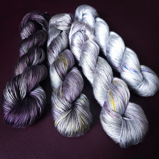 Lucky Dip, Dark Purple Cloud, Hand Dyed Vegan Yarn, Fade Set, Tencel DK weight, Hand Painted Thread, knitting, crochet, weaving yarn