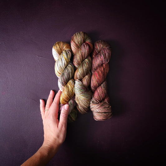 Lucky Dip Trio, Hand Dyed Vegan Yarn Set, One Of A Kind, Bamboo fingering Weight Yarn, Hand Painted Plant Based Crochet Thread, Knitting
