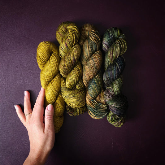 Lucky Dip, Hand Dyed Vegan Yarn Fade Set, One Of A Kind Knitting Yarn, DK Weight bamboo Yarn, Shiny Hand Painted Crochet Thread