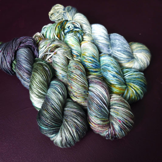 Lucky Dip nr 2, Hand Dyed Vegan Yarn Fade Set, One Of A Kind Knitting Yarn, DK Weight bamboo Yarn, Shiny Hand Painted Crochet Thread