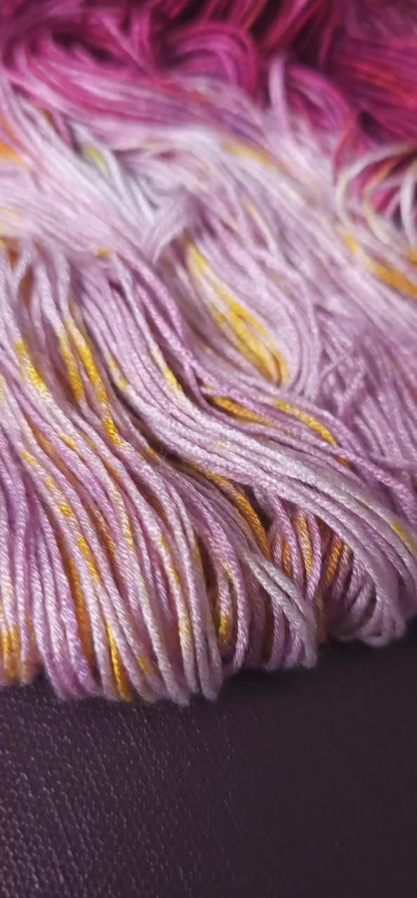 Hand dyed vegan yarn ~ Rasberry Cream ~ fingering, DK weight tencel thread, mercerized cotton weaving yarn, bamboo yarn, assigned pooling