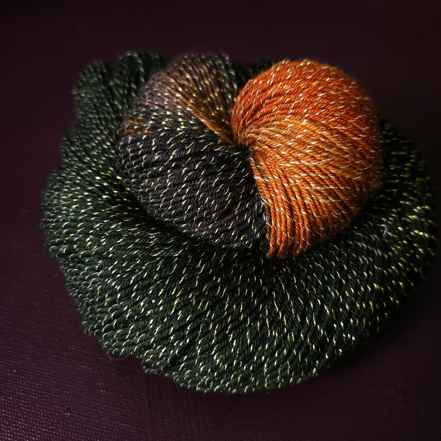 Rusty Dark Oak, hand dyed gradient yarn, gifts for knitters, sea blue sock yarn, colorful knitting supplies, gold crochet yarn