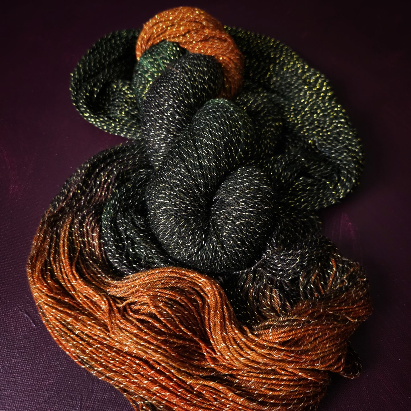 Rusty Dark Oak, hand dyed gradient yarn, gifts for knitters, sea blue sock yarn, colorful knitting supplies, gold crochet yarn