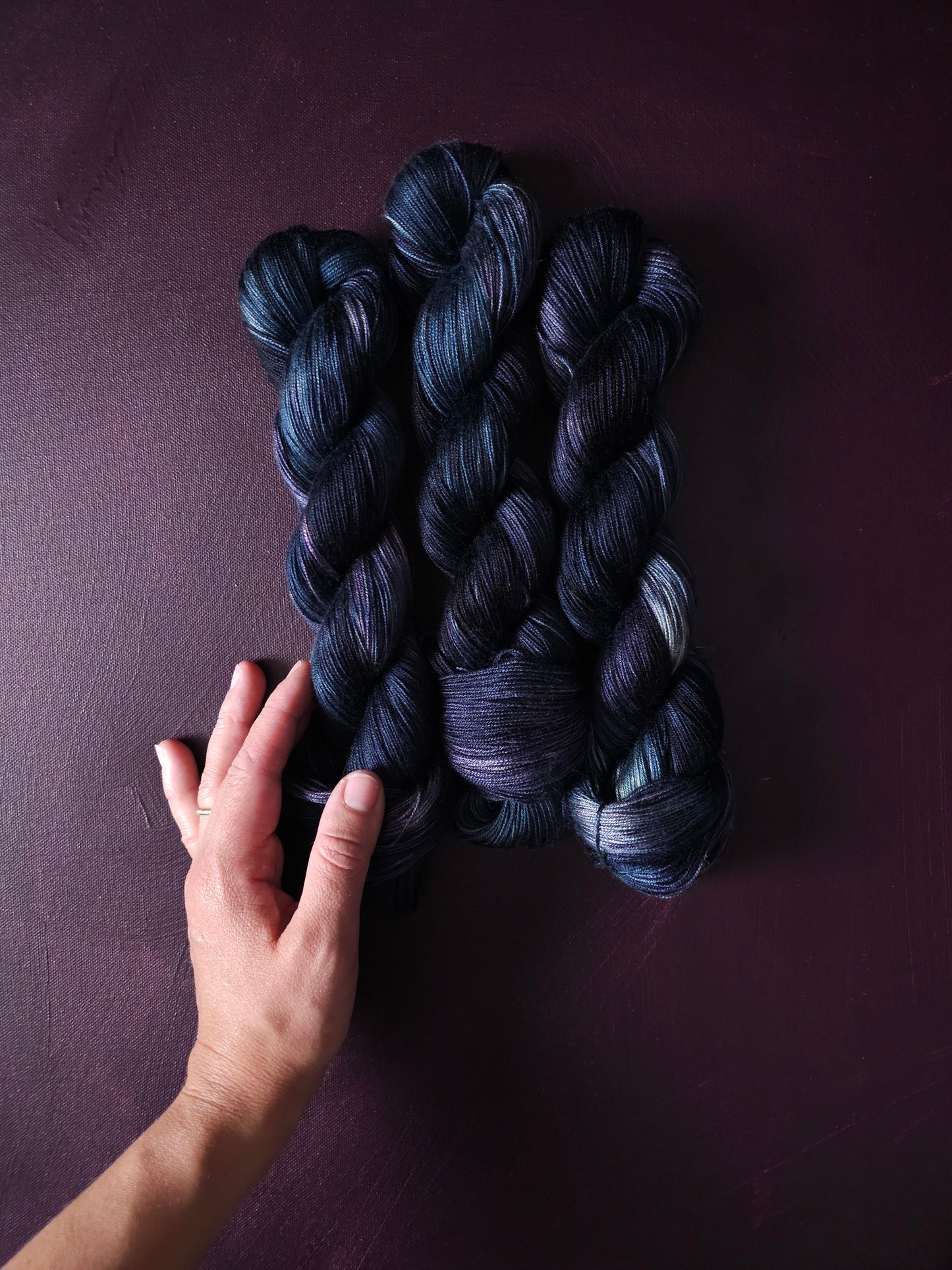 Hand dyed vegan yarn - Midnight Iris - Dyed to order ~ fingering / DK weight tencel OR bamboo yarn, hand painted
