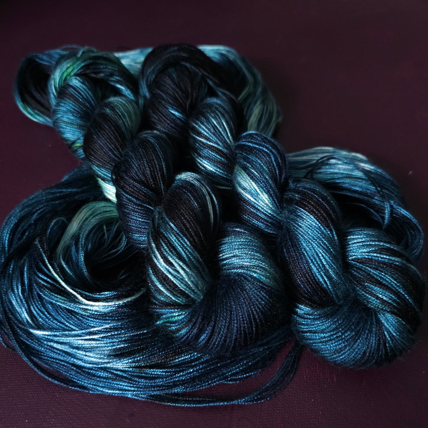 Atolla, Hand dyed vegan yarn, variegated yarn, fingering / DK weight knitting yarn, tencel / bamboo / cotton crochet thread