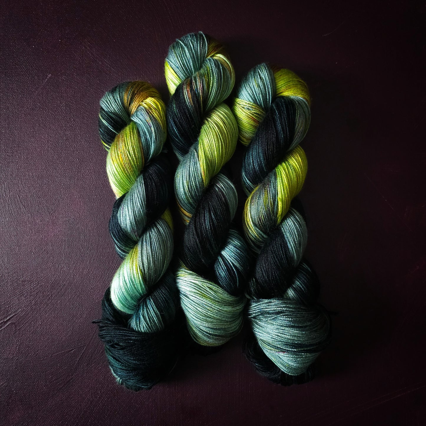 Electric Lime Pop, Hand dyed vegan yarn, variegated yarn, fingering / DK weight knitting yarn, tencel / bamboo / cotton crochet thread