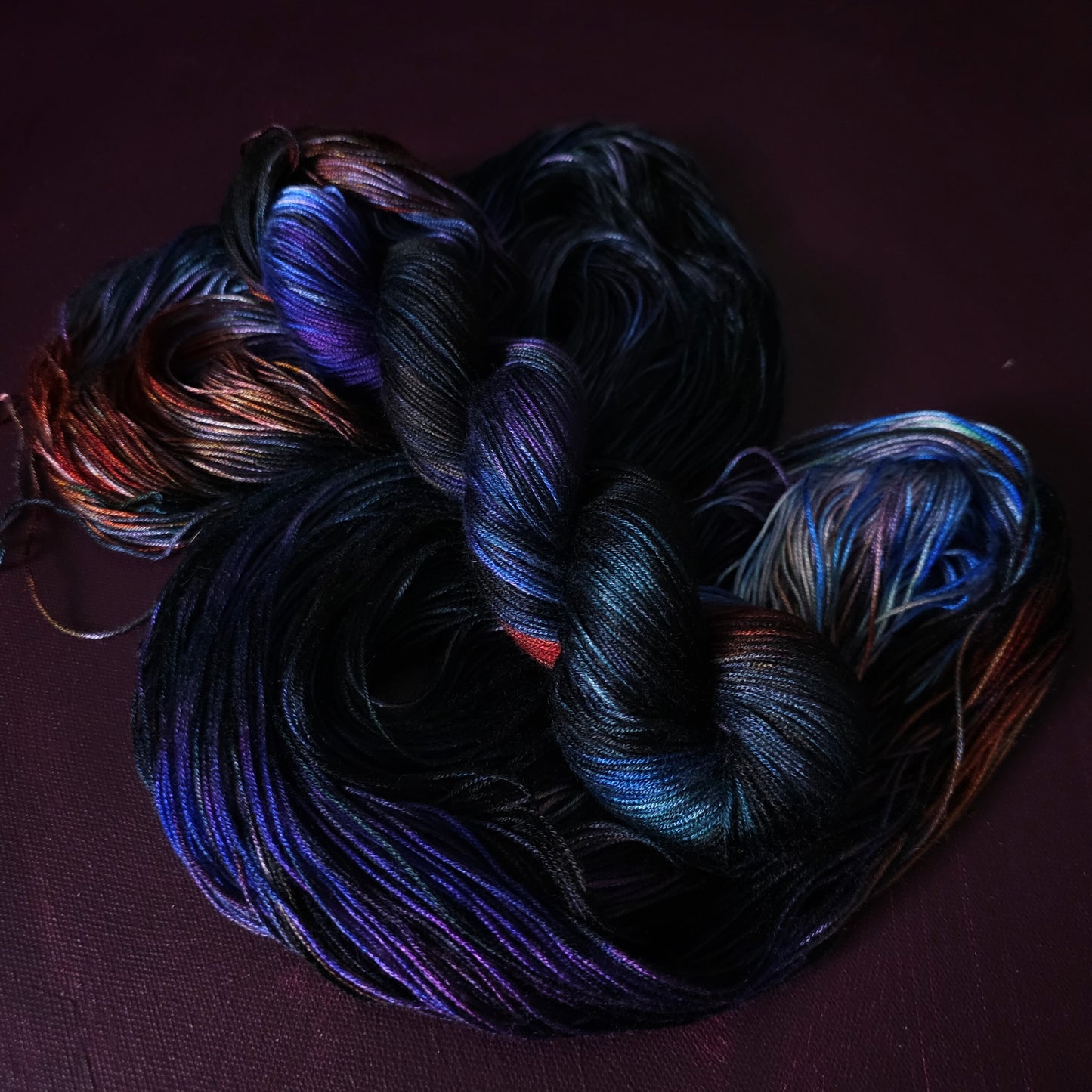Midnight Memories, Hand dyed vegan yarn, variegated yarn, fingering or DK weight knitting yarn, tencel / bamboo / cotton crochet thread