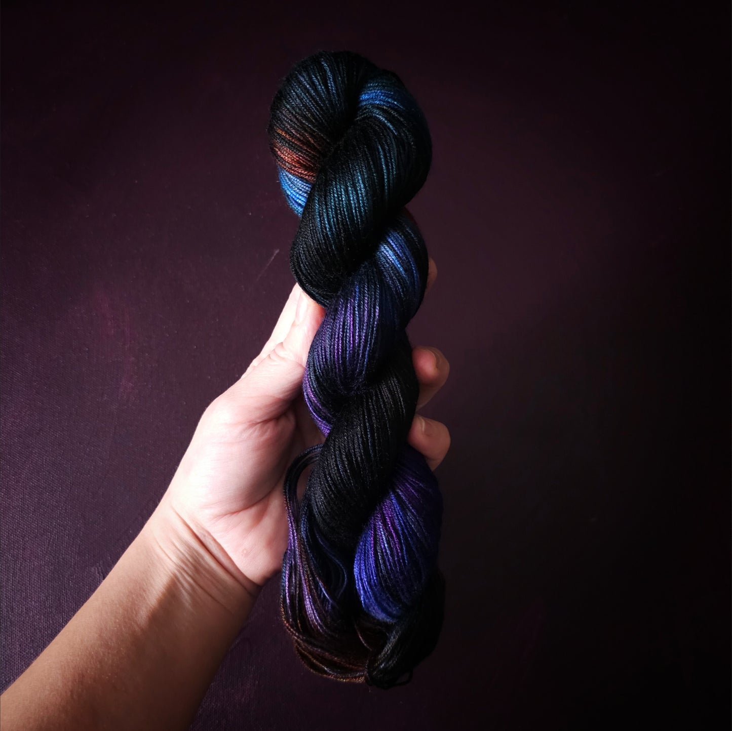 Midnight Memories, Hand dyed vegan yarn, variegated yarn, fingering or DK weight knitting yarn, tencel / bamboo / cotton crochet thread