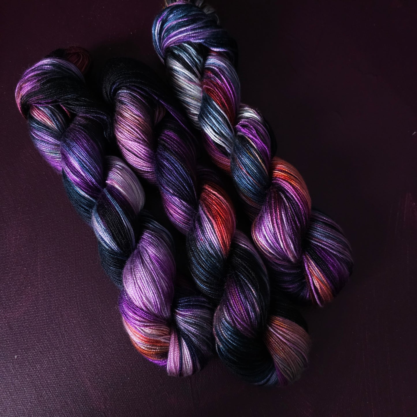 Andromeda, Hand dyed vegan yarn, variegated yarn, fingering / DK weight knitting yarn, tencel / bamboo / cotton crochet thread