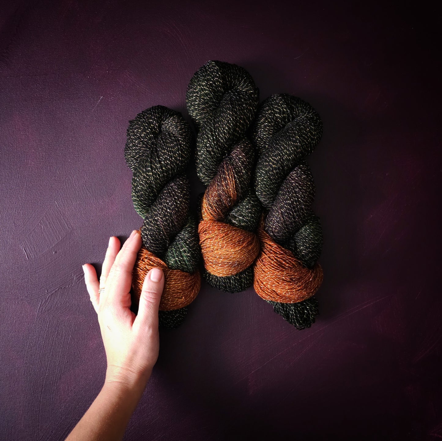 Rusty Dark Oak, hand dyed gradient yarn, gifts for knitters, sea blue sock yarn, colorful knitting supplies, gold crochet yarn