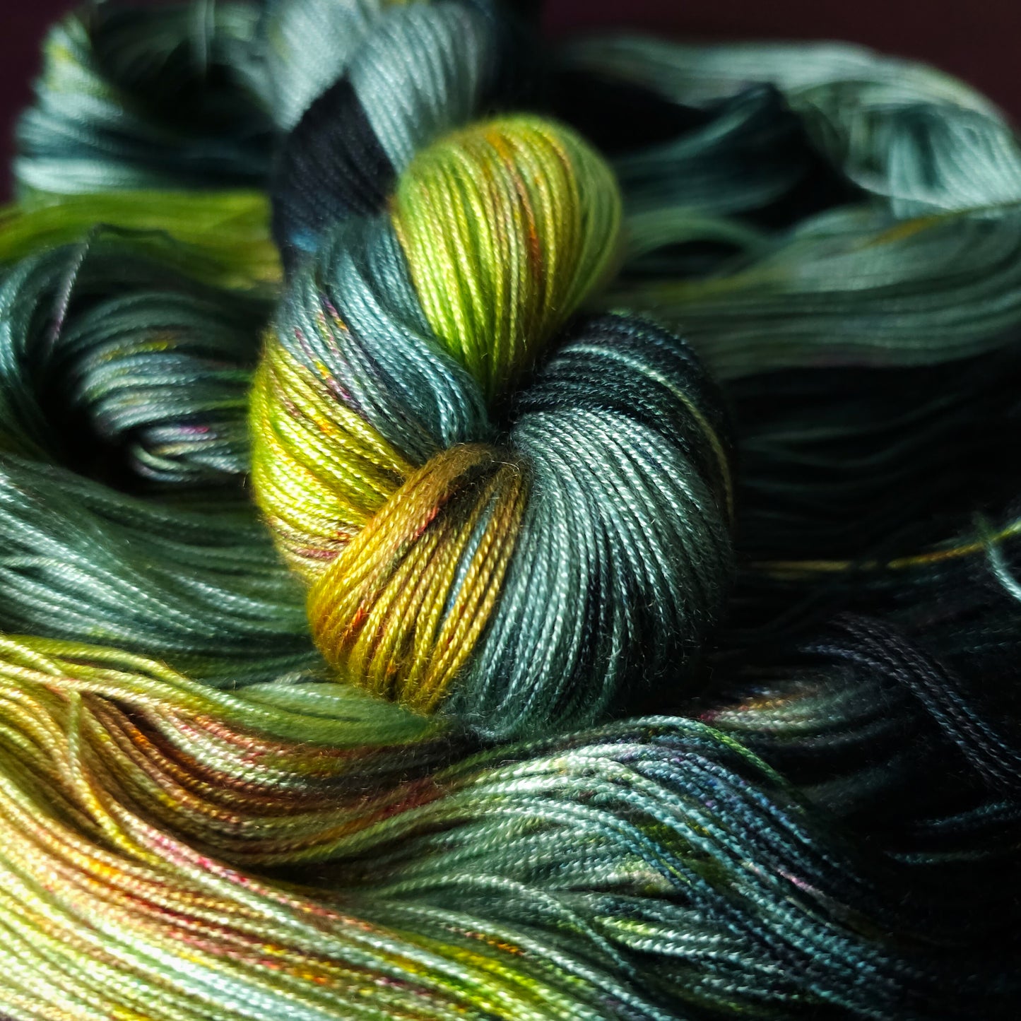 Electric Lime Pop, Hand dyed vegan yarn, variegated yarn, fingering / DK weight knitting yarn, tencel / bamboo / cotton crochet thread