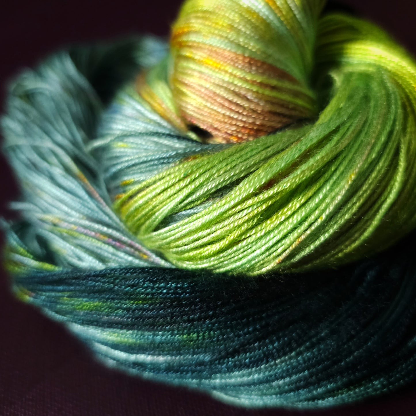 Electric Lime Pop, Hand dyed vegan yarn, variegated yarn, fingering / DK weight knitting yarn, tencel / bamboo / cotton crochet thread