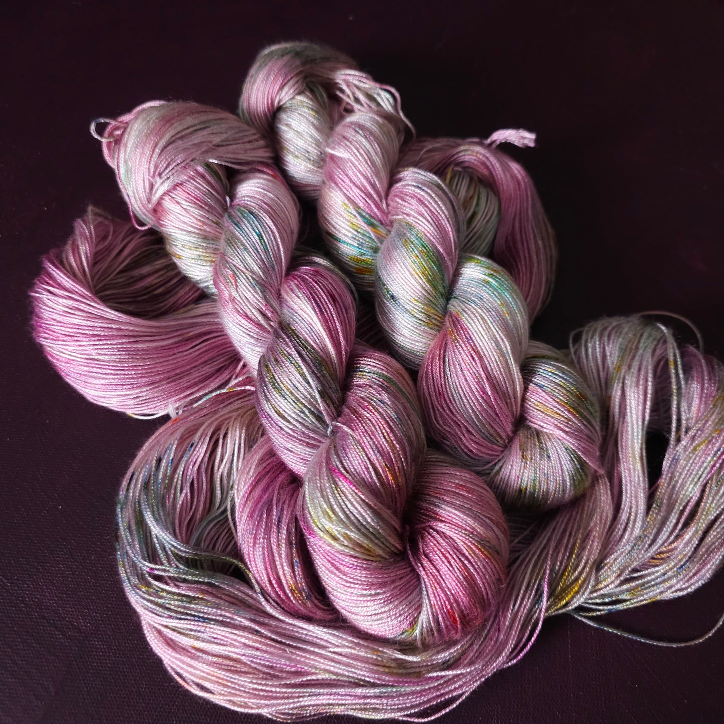 Unicorn Pond, Hand dyed vegan yarn, variegated yarn, fingering / DK weight knitting yarn, tencel / bamboo / cotton crochet thread