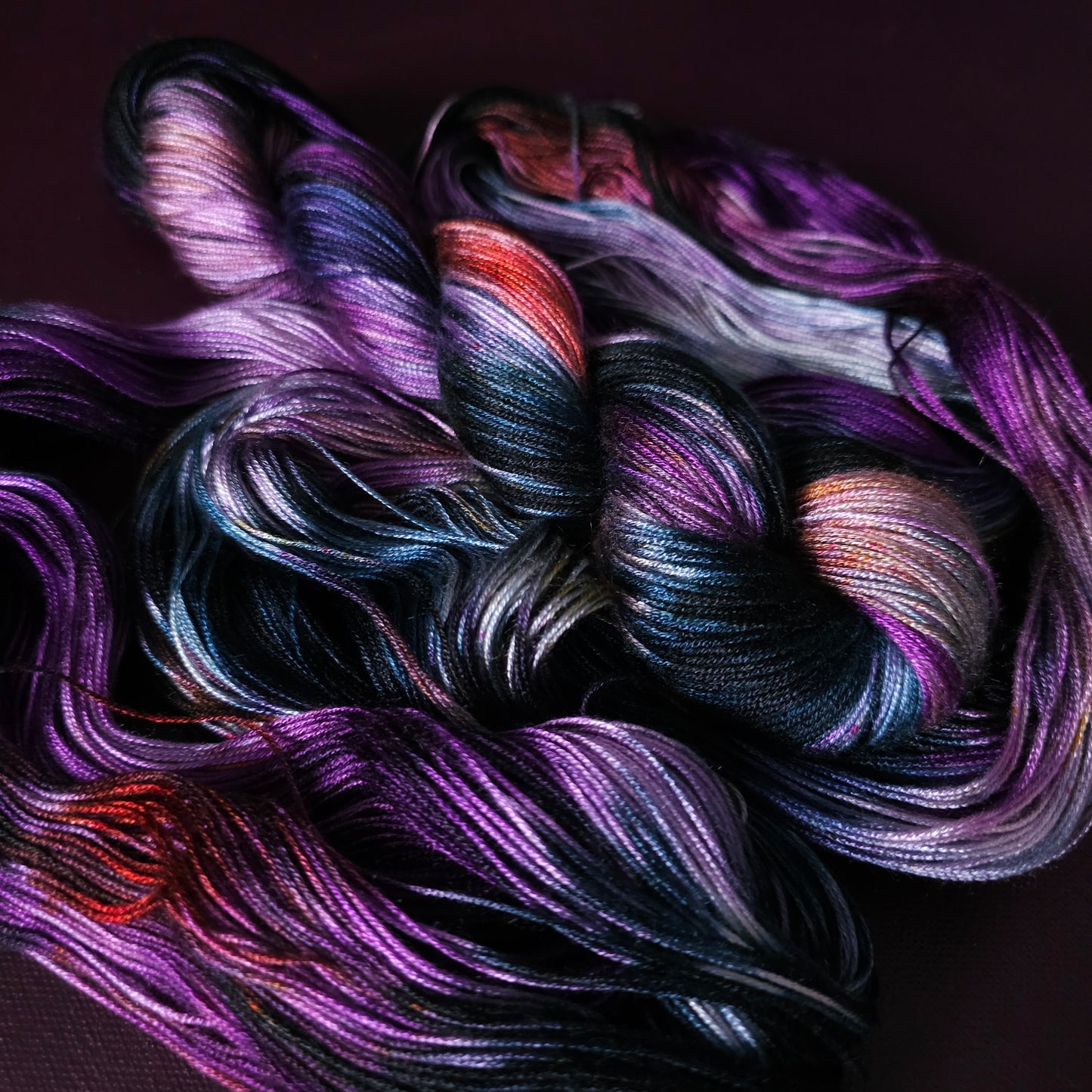 Andromeda, Hand dyed vegan yarn, variegated yarn, fingering / DK weight knitting yarn, tencel / bamboo / cotton crochet thread