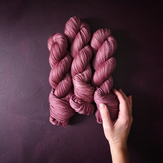 Old Rose, hand dyed merino singles yarn, gifts for knitters, gold lurex sock yarn, colorful knitting supplies, merino crochet yarn