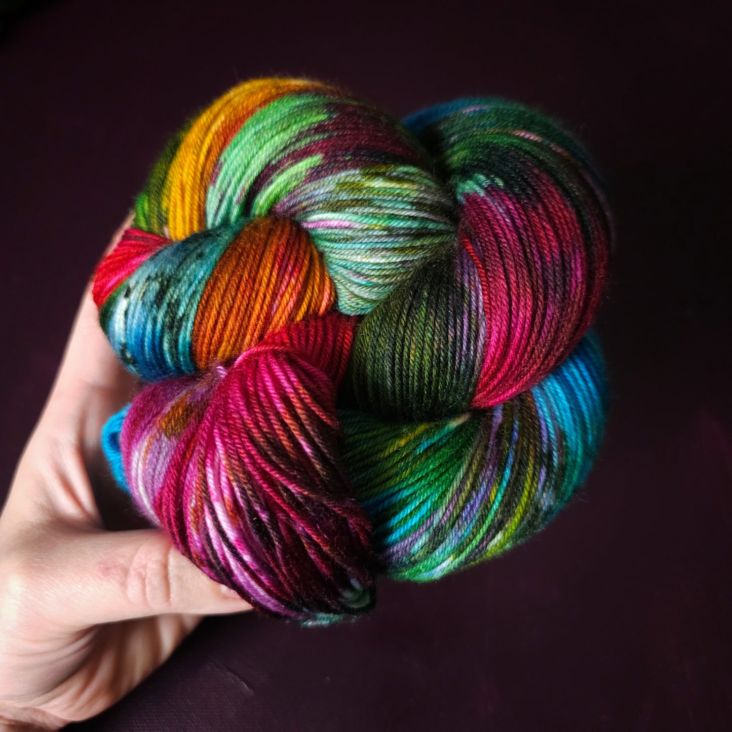 Tropical Splash, hand dyed merino singles yarn, gifts for knitters, gold lurex sock yarn, colorful knitting supplies, merino crochet sock yarn