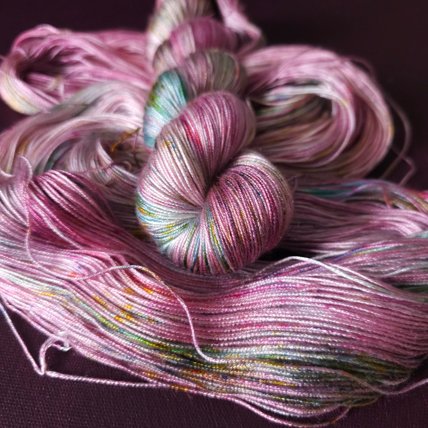 Unicorn Pond, Hand dyed vegan yarn, variegated yarn, fingering / DK weight knitting yarn, tencel / bamboo / cotton crochet thread