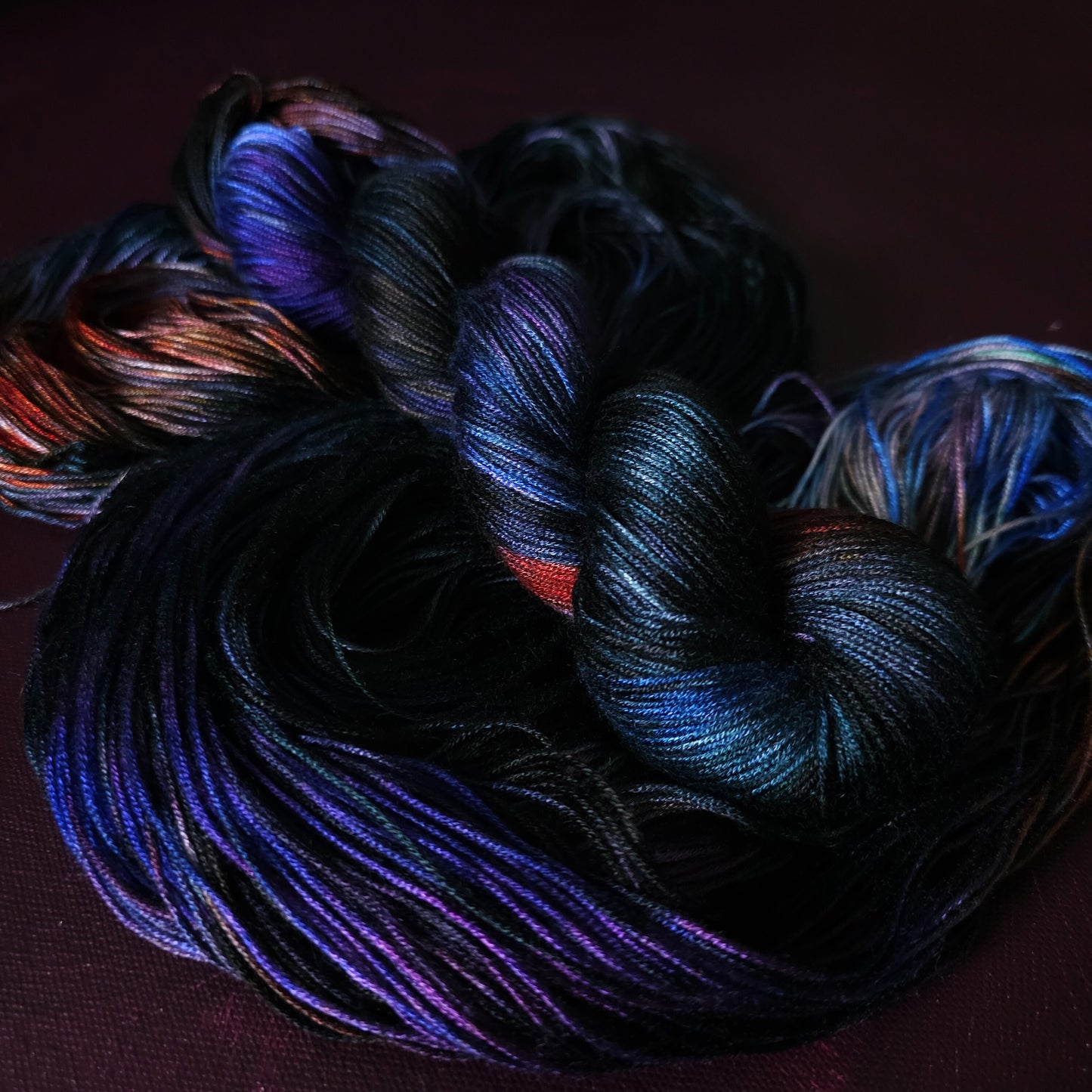 Midnight Memories, Hand dyed vegan yarn, variegated yarn, fingering or DK weight knitting yarn, tencel / bamboo / cotton crochet thread