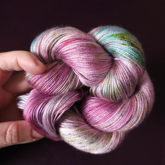 Unicorn Pond, Hand dyed vegan yarn, variegated yarn, fingering / DK weight knitting yarn, tencel / bamboo / cotton crochet thread