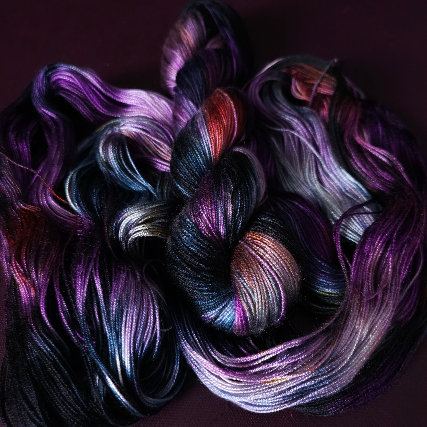 Andromeda, Hand dyed vegan yarn, variegated yarn, fingering / DK weight knitting yarn, tencel / bamboo / cotton crochet thread