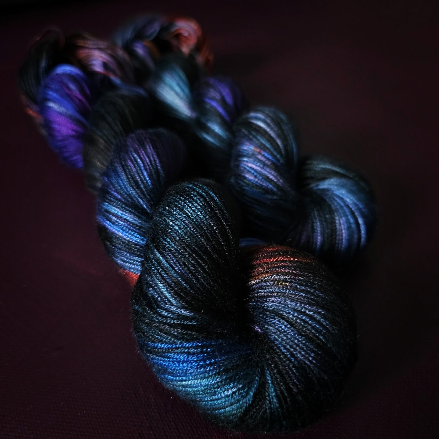 Midnight Memories, Hand dyed vegan yarn, variegated yarn, fingering or DK weight knitting yarn, tencel / bamboo / cotton crochet thread