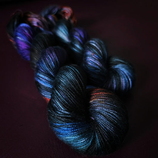 Midnight Memories, Hand dyed vegan yarn, variegated yarn, fingering or DK weight knitting yarn, tencel / bamboo / cotton crochet thread