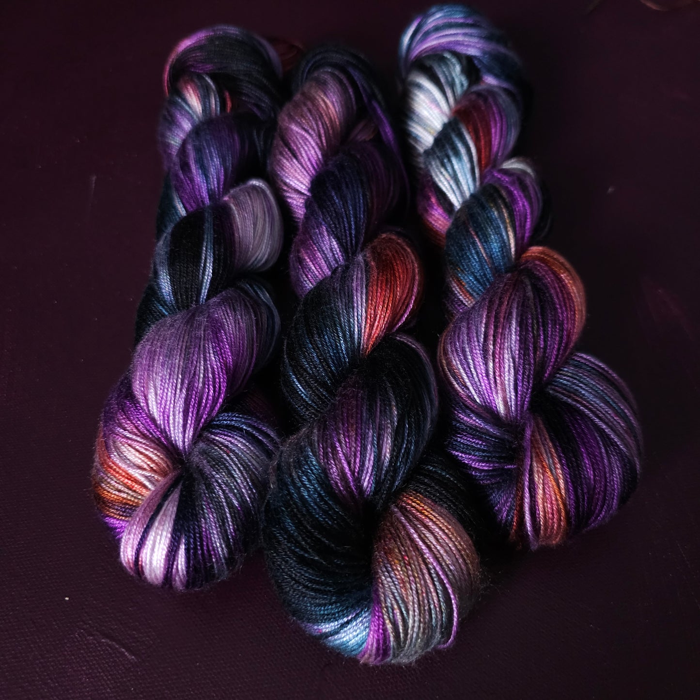 Andromeda, Hand dyed vegan yarn, variegated yarn, fingering / DK weight knitting yarn, tencel / bamboo / cotton crochet thread