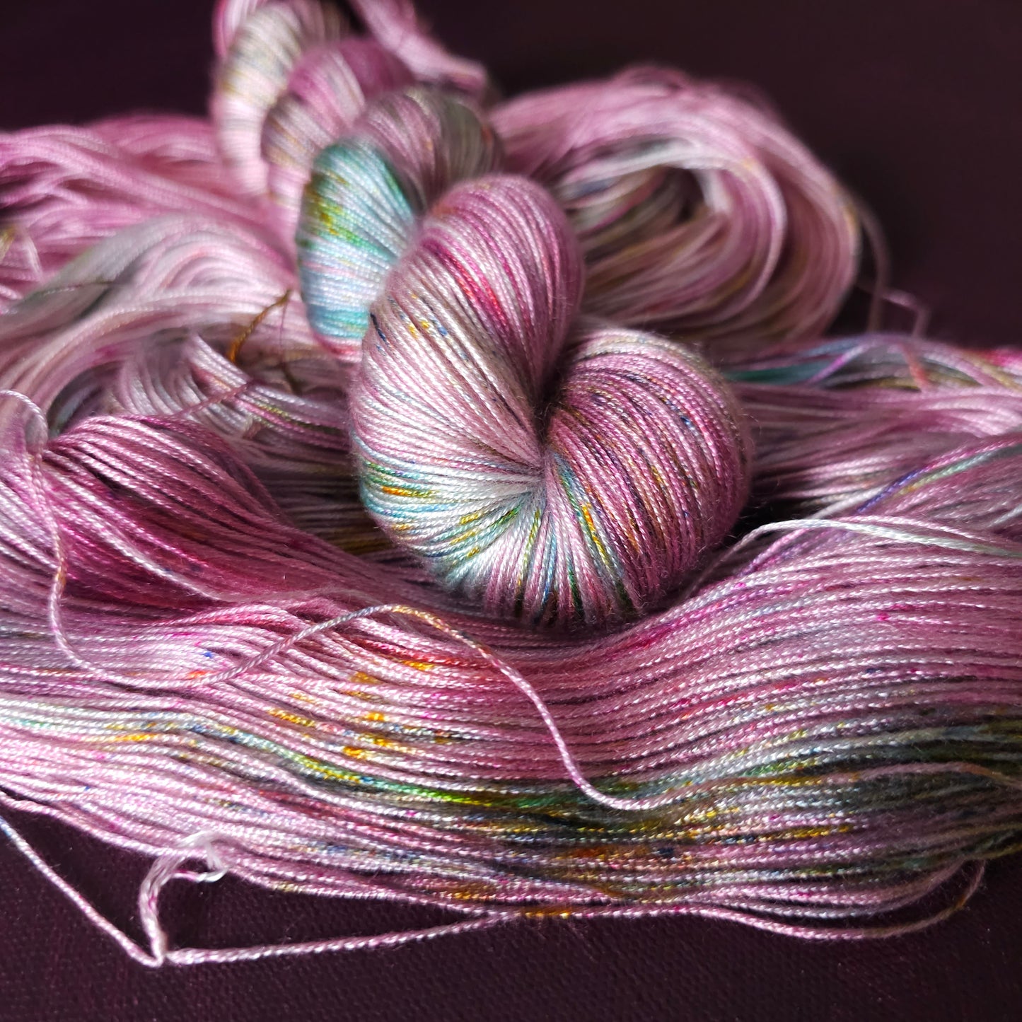 Unicorn Pond, Hand dyed vegan yarn, variegated yarn, fingering / DK weight knitting yarn, tencel / bamboo / cotton crochet thread