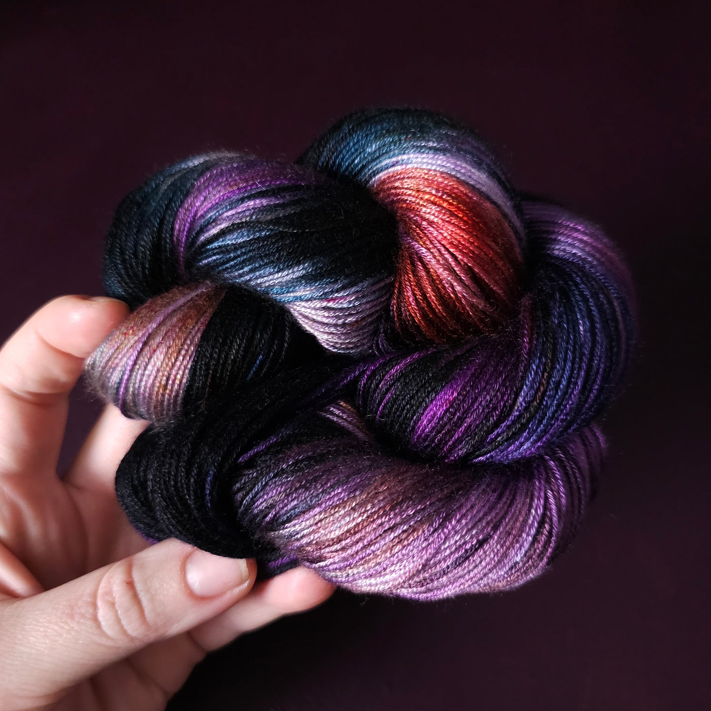 Andromeda, Hand dyed vegan yarn, variegated yarn, fingering / DK weight knitting yarn, tencel / bamboo / cotton crochet thread