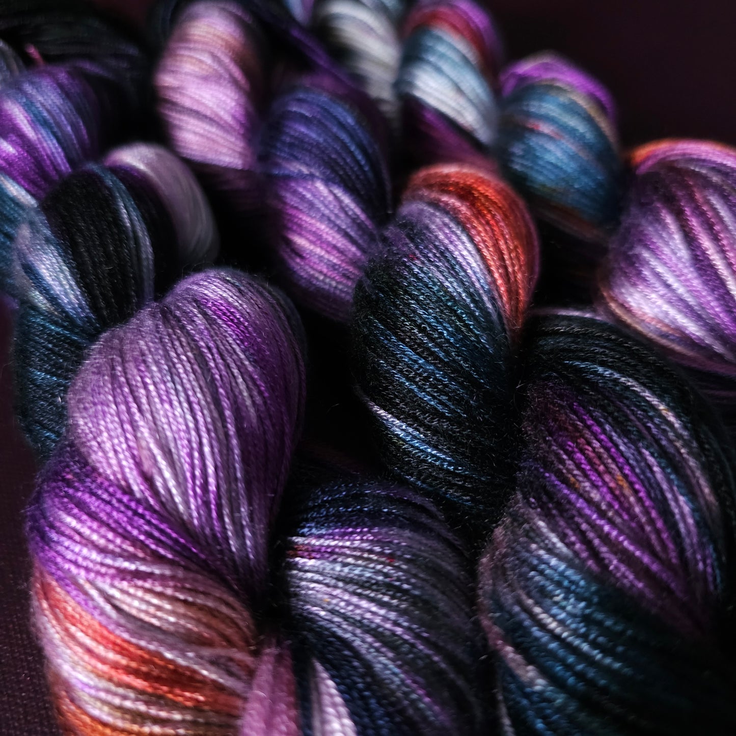 Andromeda, Hand dyed vegan yarn, variegated yarn, fingering / DK weight knitting yarn, tencel / bamboo / cotton crochet thread