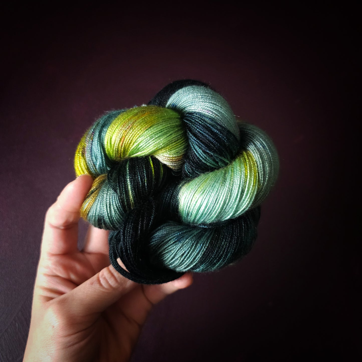 Electric Lime Pop, Hand dyed vegan yarn, variegated yarn, fingering / DK weight knitting yarn, tencel / bamboo / cotton crochet thread