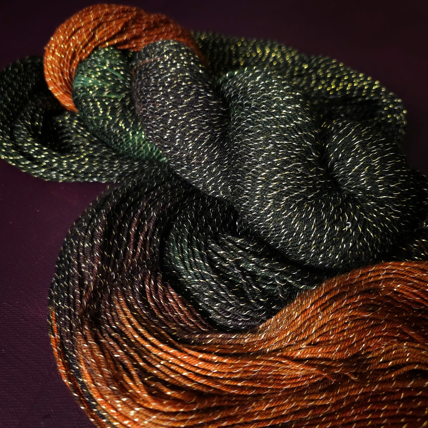 Rusty Dark Oak, hand dyed gradient yarn, gifts for knitters, sea blue sock yarn, colorful knitting supplies, gold crochet yarn