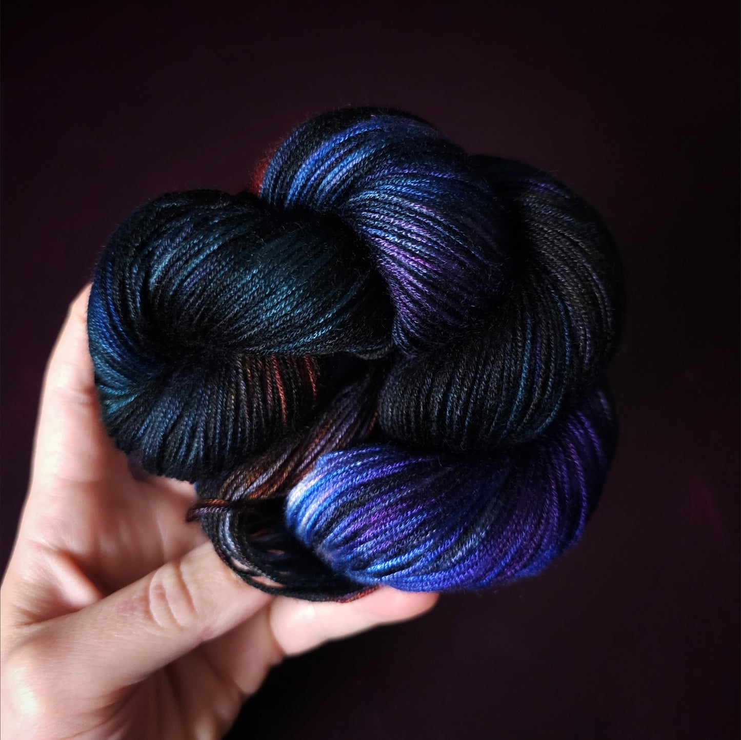 Midnight Memories, Hand dyed vegan yarn, variegated yarn, fingering or DK weight knitting yarn, tencel / bamboo / cotton crochet thread