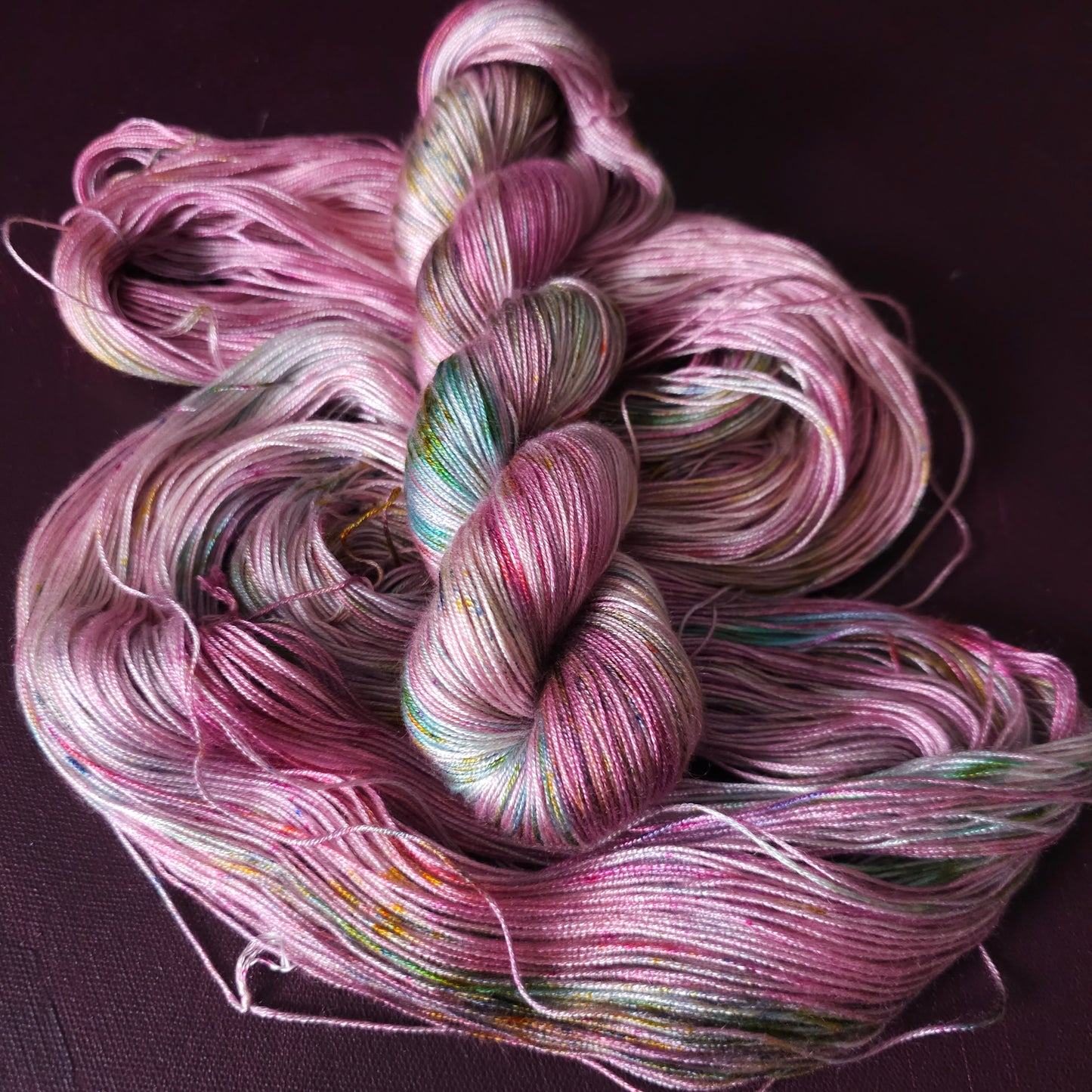 Unicorn Pond, Hand dyed vegan yarn, variegated yarn, fingering / DK weight knitting yarn, tencel / bamboo / cotton crochet thread