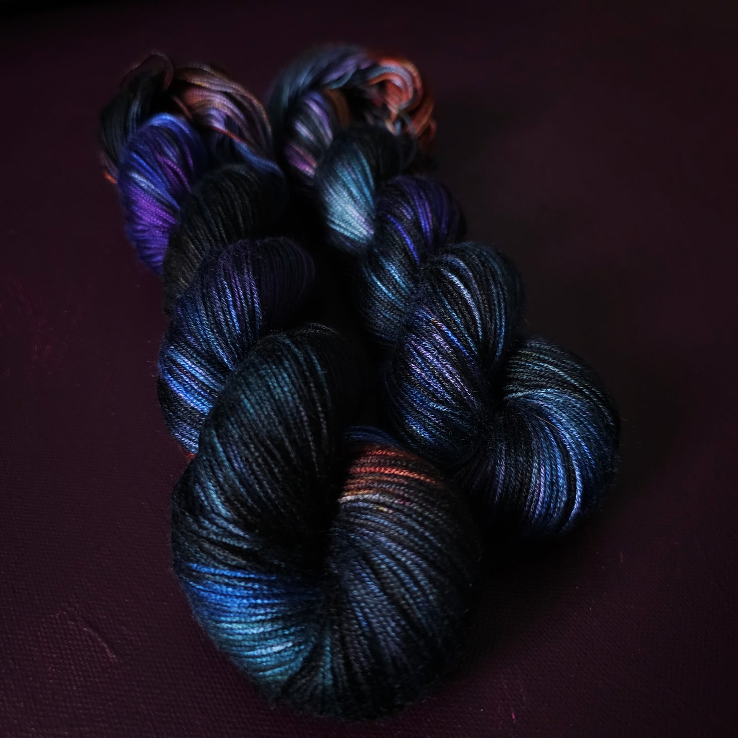 Midnight Memories, Hand dyed vegan yarn, variegated yarn, fingering or DK weight knitting yarn, tencel / bamboo / cotton crochet thread