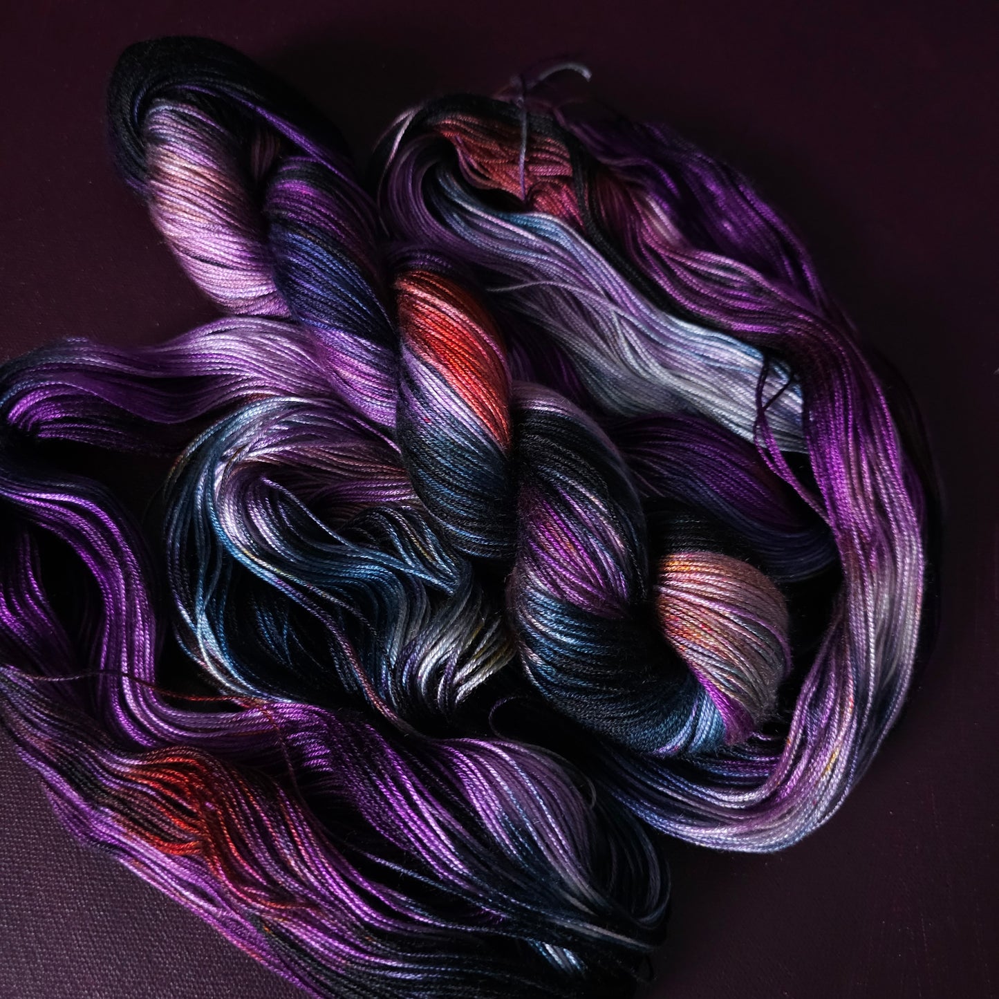 Andromeda, Hand dyed vegan yarn, variegated yarn, fingering / DK weight knitting yarn, tencel / bamboo / cotton crochet thread