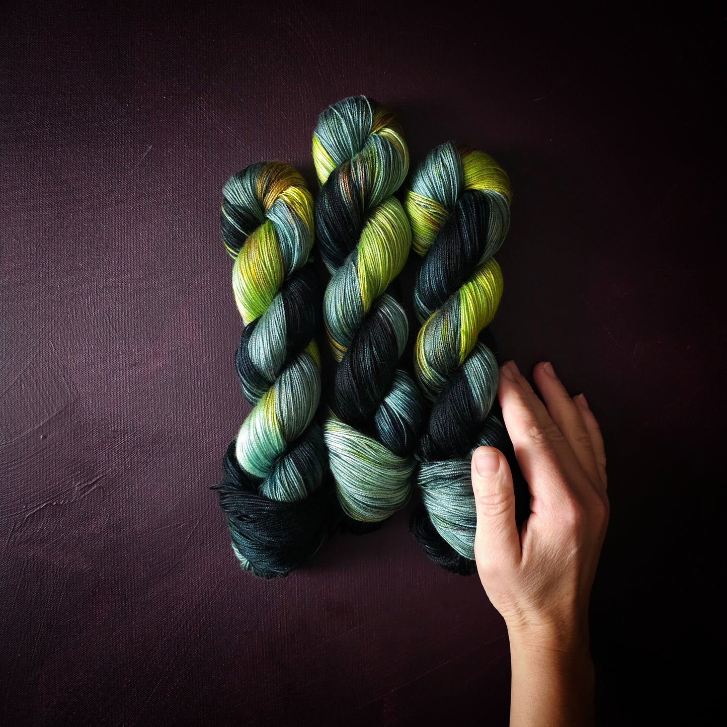 Electric Lime Pop, Hand dyed vegan yarn, variegated yarn, fingering / DK weight knitting yarn, tencel / bamboo / cotton crochet thread