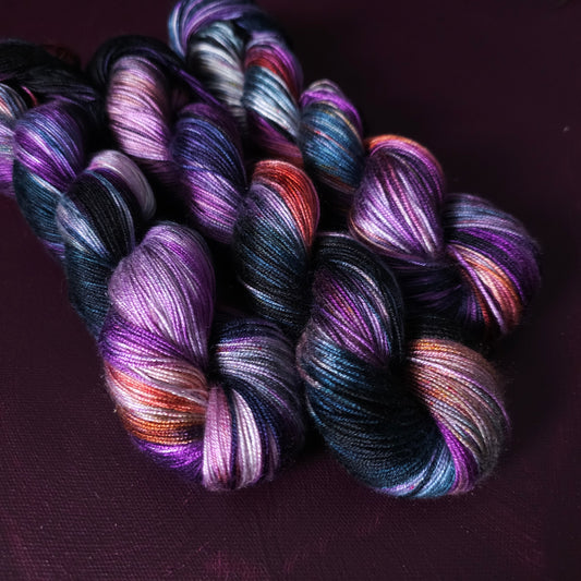 Andromeda, Hand dyed vegan yarn, variegated yarn, fingering / DK weight knitting yarn, tencel / bamboo / cotton crochet thread