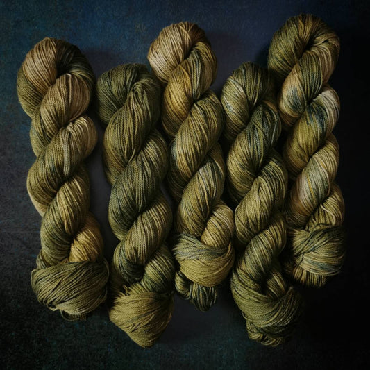 Hand dyed yarn ~ Wild Olive*** Dyed to order ~ mercerized cotton yarn, vegan, hand painted,