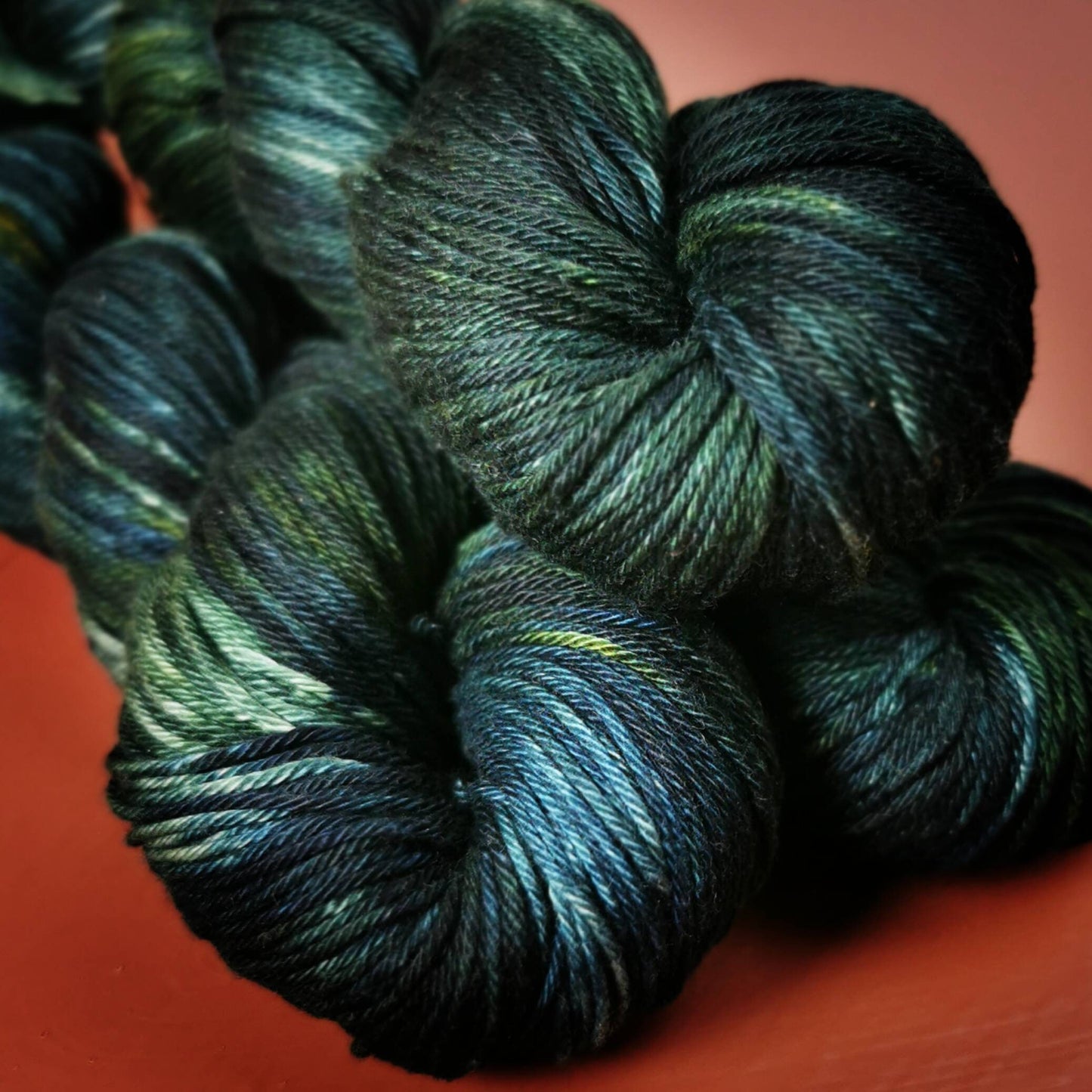 Hand dyed yarn ~ Dark Green Wave*** Dyed to order ~ mercerized cotton yarn, vegan, hand painted,