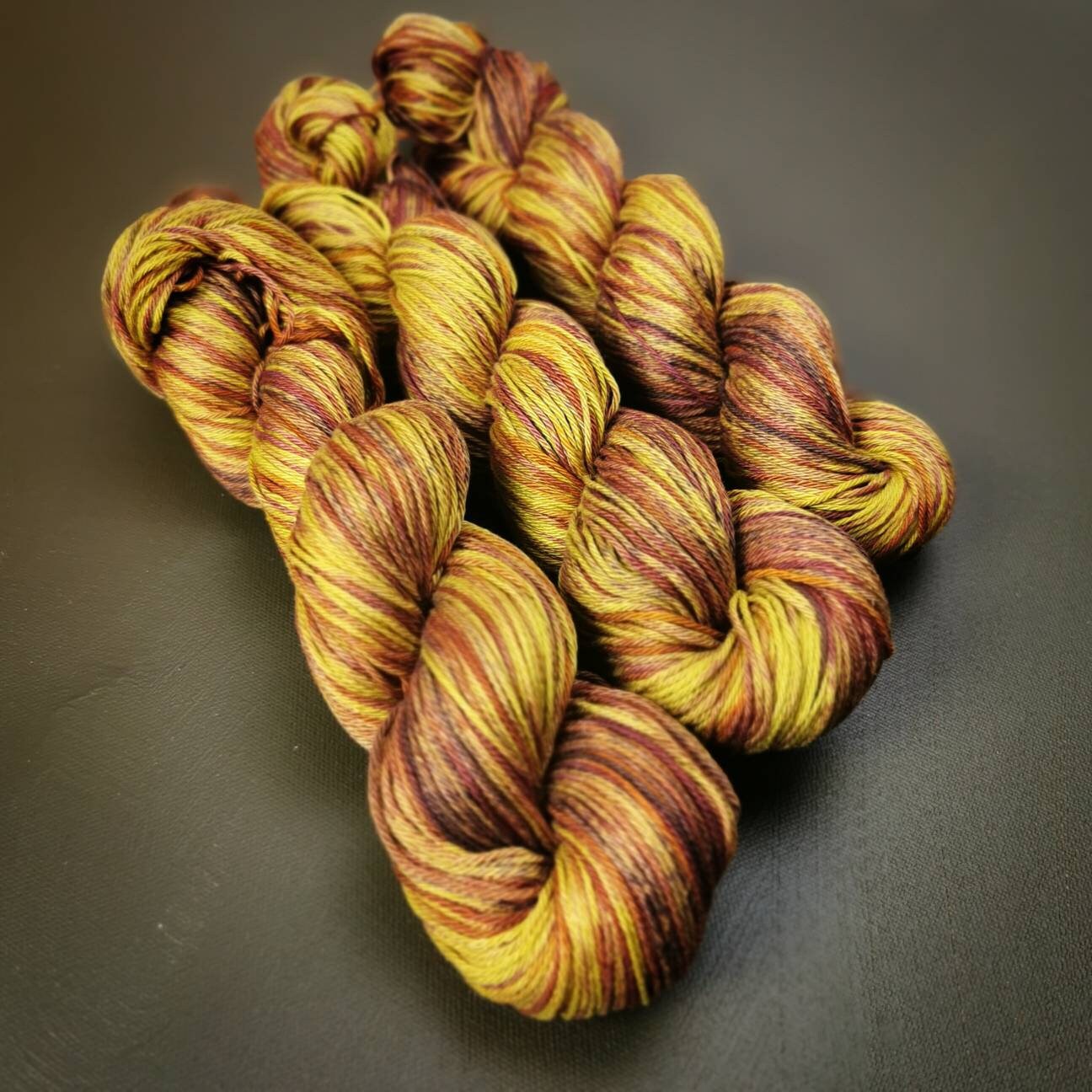 Hand dyed yarn ~ Sunset Delight No 8 ~ mercerized cotton yarn, vegan, hand painted, indie dyed