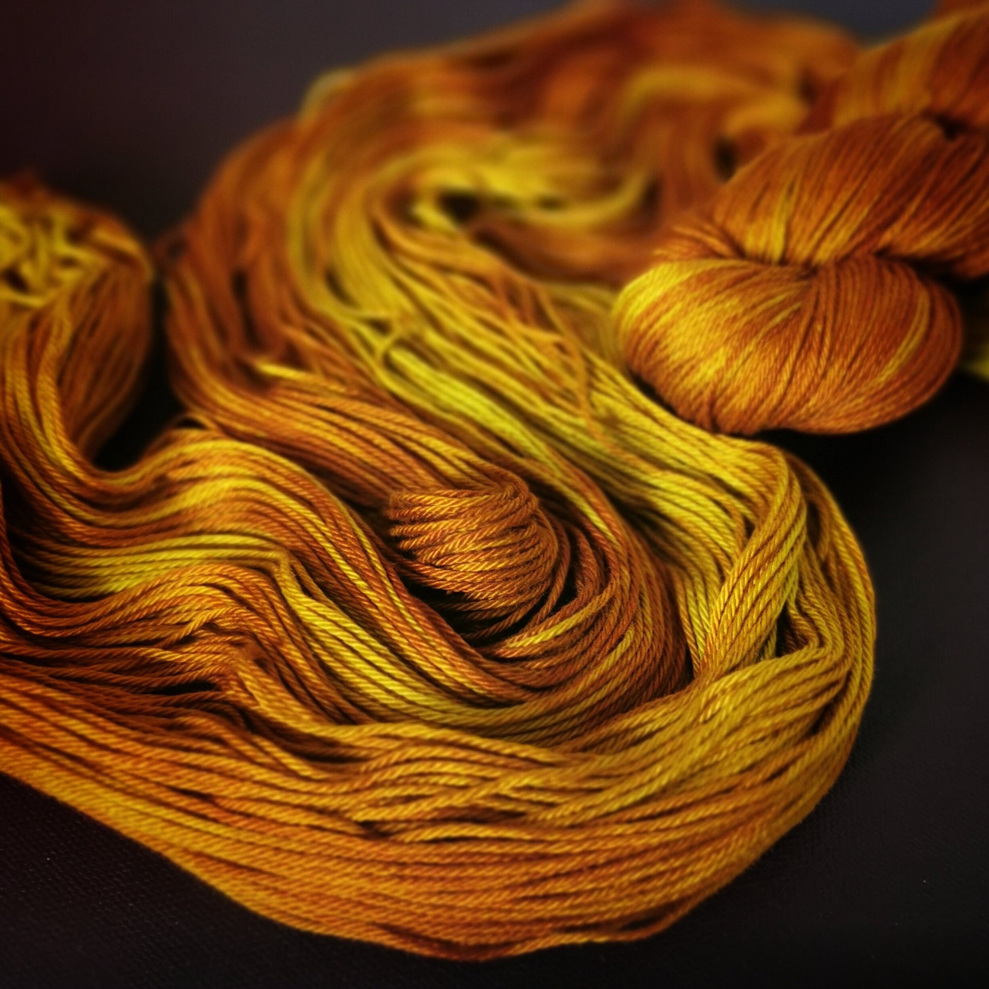 Hand dyed yarn ~ Tumeric Passion ~ mercerized cotton yarn, vegan, hand painted, indie dyed