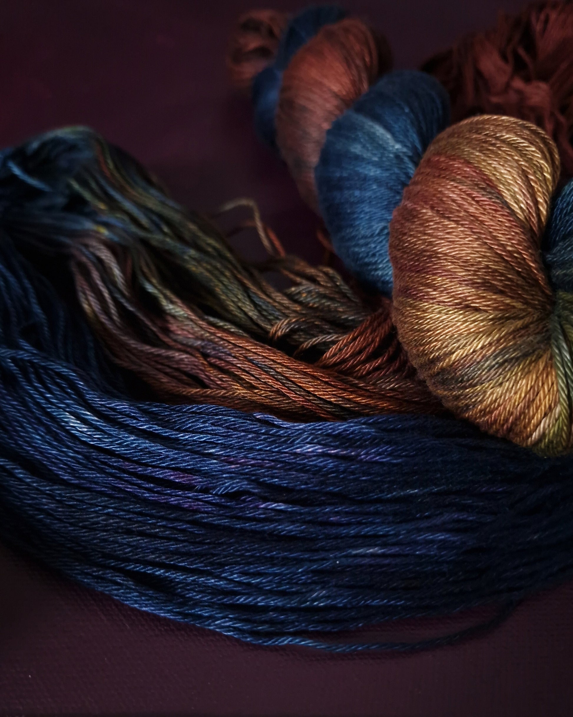 Hand dyed yarn ~ Sunset Delight No 7 ~ mercerized cotton yarn, vegan, hand painted, indie dyed