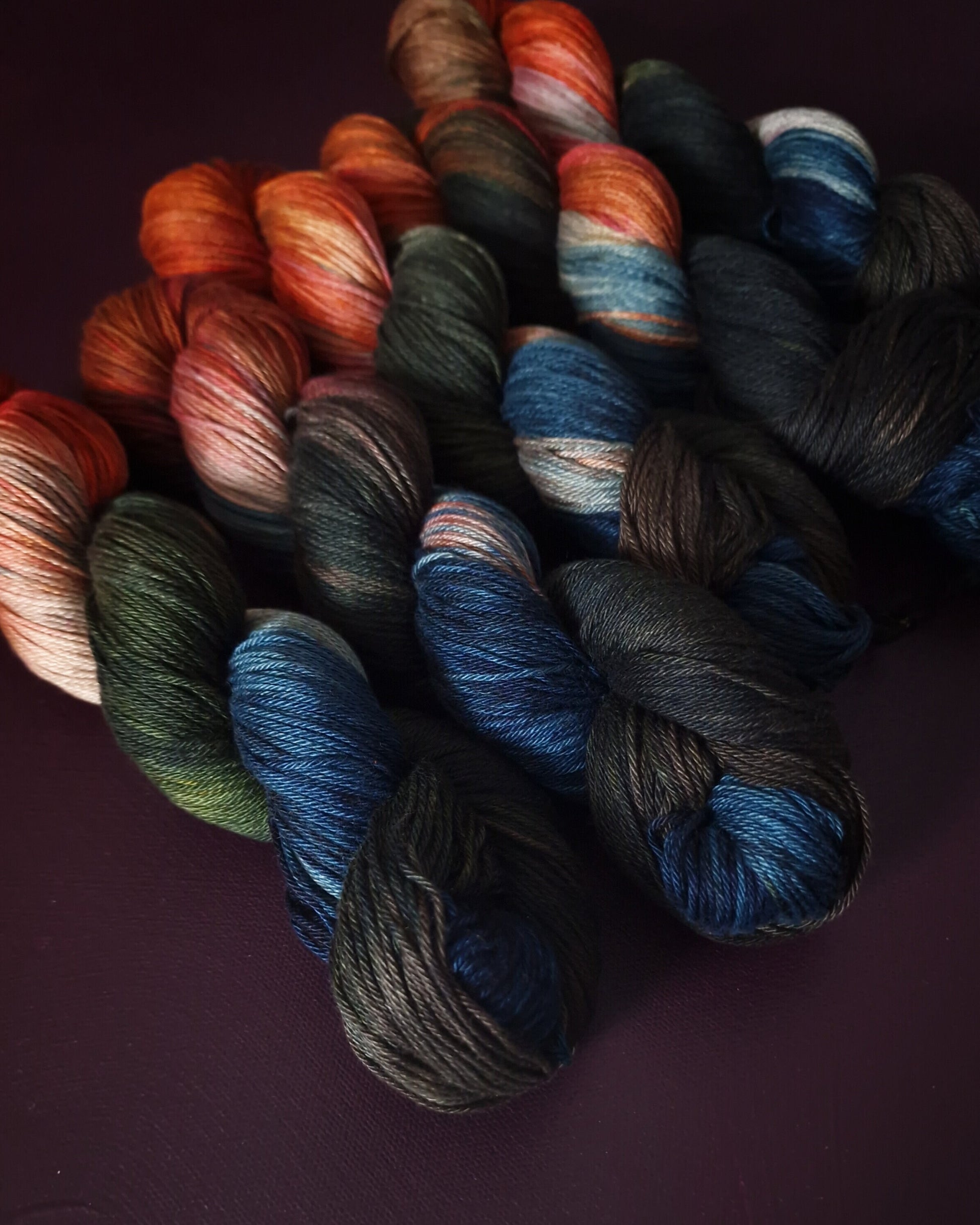 Hand dyed yarn ~ Sunset Delight No 1 ~ mercerized cotton yarn, vegan, hand painted, indie dyed
