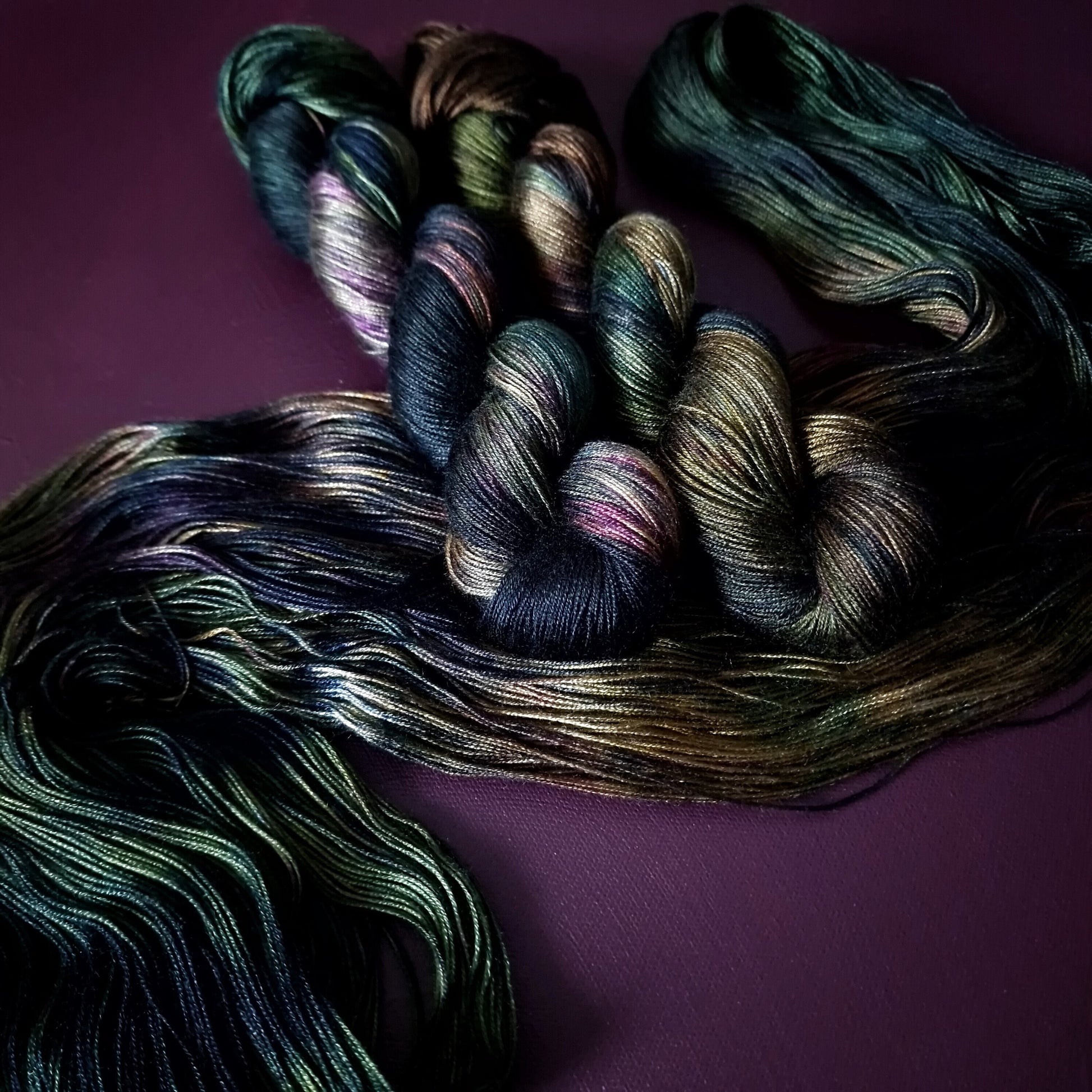 Hand dyed yarn ~ Forest Treasure ***Dyed to order ~ fingering / DK weight tencel OR bamboo yarn, vegan, hand painted