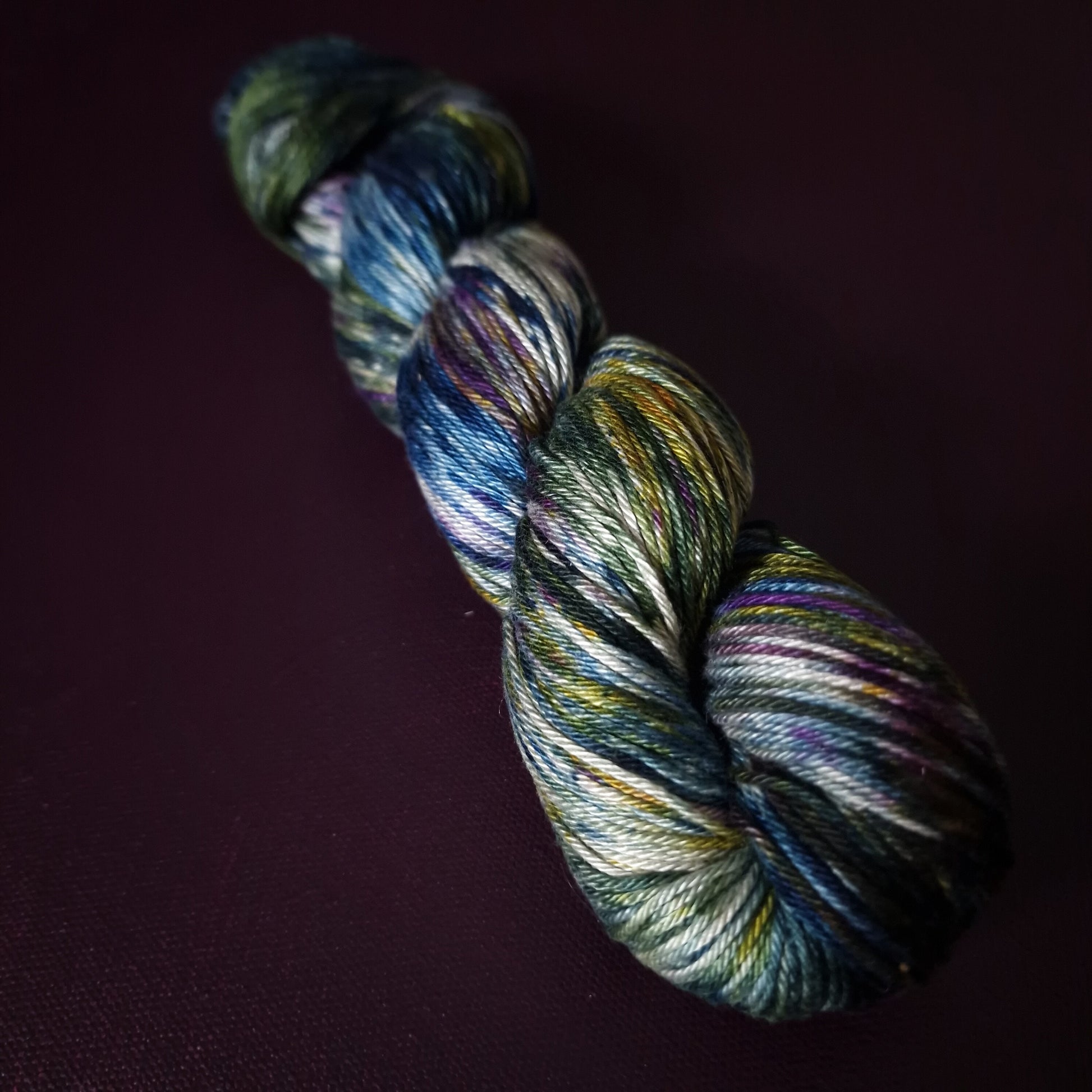 Hand dyed yarn ~ AuroraDelight ~ mercerized cotton yarn, vegan, hand painted, indie dyed