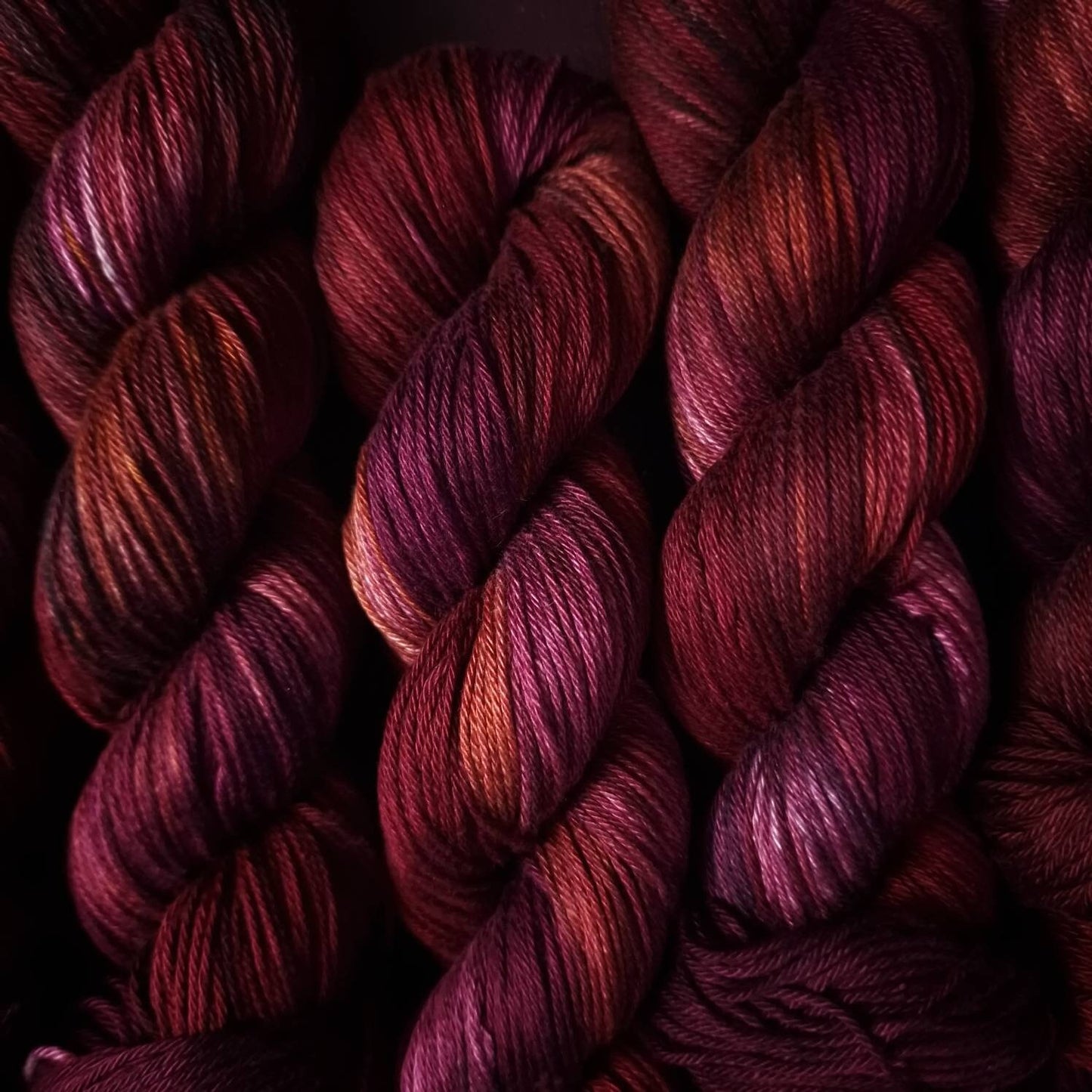 Hand dyed yarn ~ Wildberry Tea ~ mercerized cotton yarn, vegan, hand painted, indie dyed