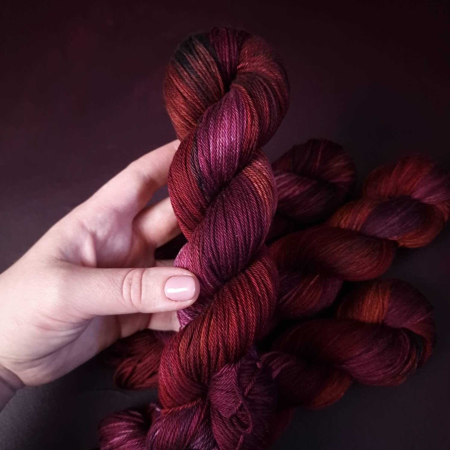Hand dyed yarn ~ Wildberry Tea ~ mercerized cotton yarn, vegan, hand painted, indie dyed