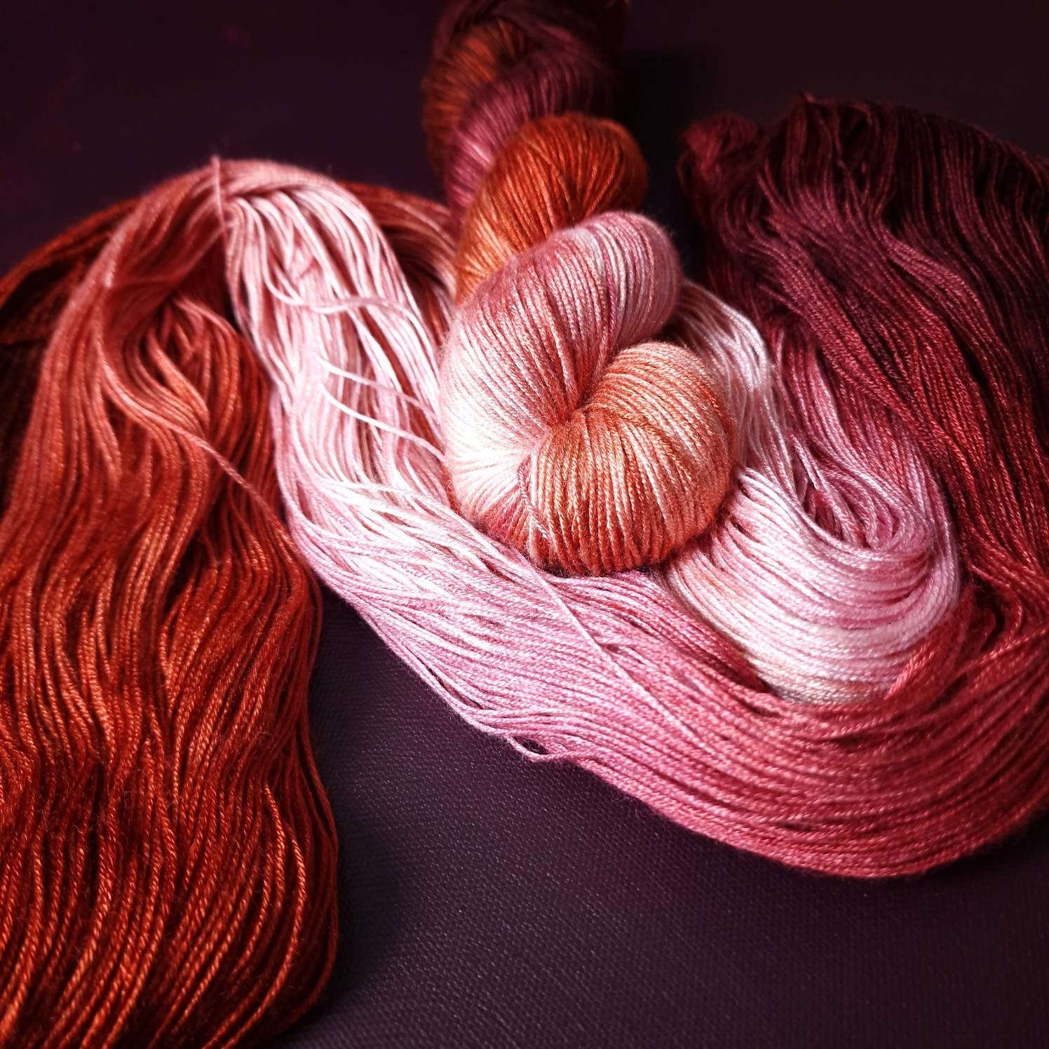 Hand dyed yarn ~Spicy Salmon ***Dyed to order~ fingering weight tencel, bamboo, linen yarn or light DK mercerized cotton